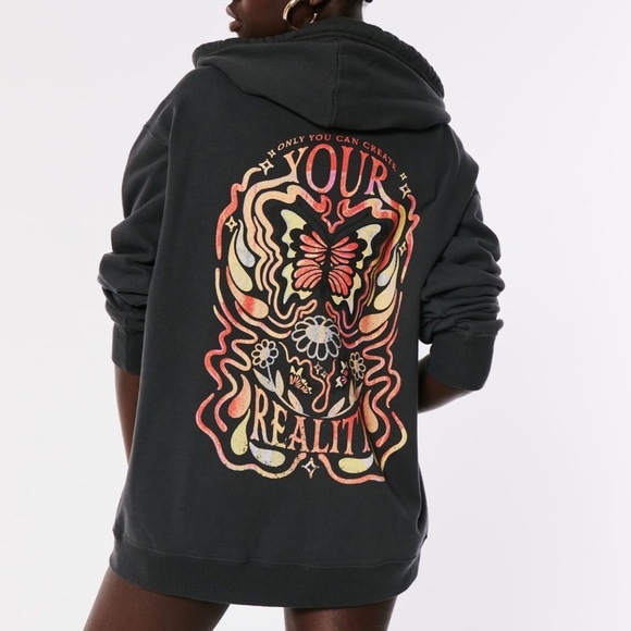 Hollister Graphic oversized Hoodie “Only You Can Create Your Reality”. XXS - Picture 1 of 6